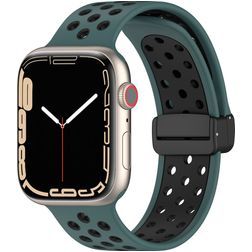 Mobigear Sport Plus Mag Silikon Apple Watch Armband Magnetverschluss - 49/46/45/44 mm - Schwarz / Grün