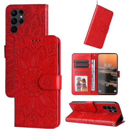 Mobigear Sunflower Samsung Galaxy S23 Ultra Hülle Klapphülle Geldbörse - Rot