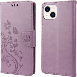 Mobigear Flowers iPhone 14 Plus Hülle Klapphülle Geldbörse - Lila