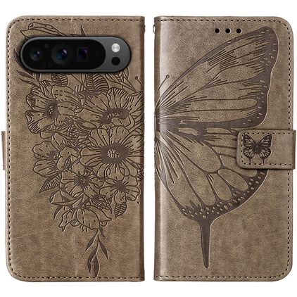 Mobigear Butterfly Google Pixel 9 Pro Hülle Klapphülle Geldbörse - Grau
