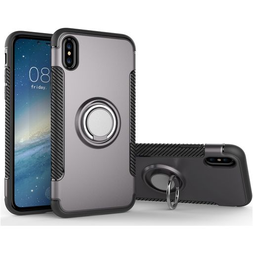 Mobigear Armor Ring iPhone XS Hülle Hardcase Backcover Stoßfest mit Ringhalter - Grau