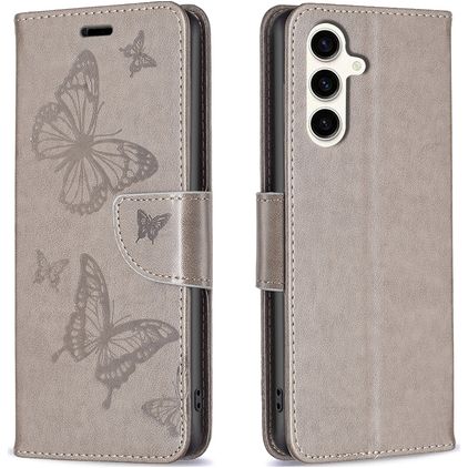 Mobigear Butterfly Samsung Galaxy S23 FE Hülle Klapphülle Geldbörse - Grau