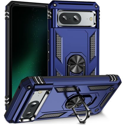 Mobigear Armor Ring Google Pixel 8a Hardcase Backcover Shockproof mit Ringhalter - Blau