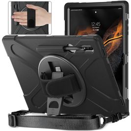 Mobigear SureGrip XGuard Samsung Galaxy Tab S8 Ultra Hülle Kunststoff,Silikon Backcover + Stifthalter + Schulterträger + Ständer - Schwarz