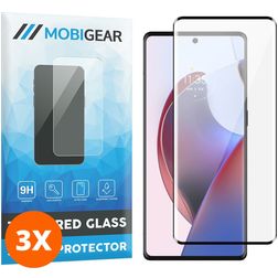 Mobigear Premium Motorola Edge 30 Ultra Panzerglas Gehärtetes Glas Displayschutz - Hüllenfreundlich - Schwarz (3er Pack)
