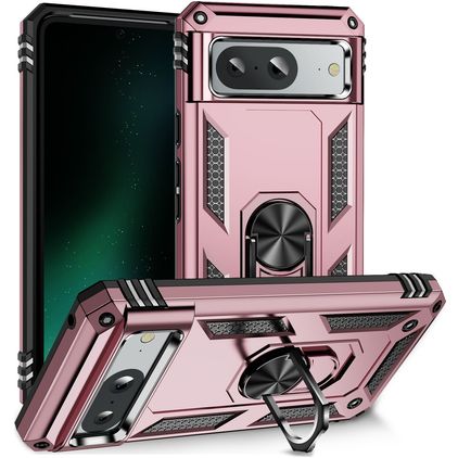 Mobigear Armor Ring Google Pixel 8a Hülle Hardcase Backcover Stoßfest mit Ringhalter - Roségold