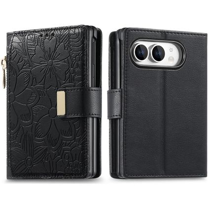 Mobigear Flowers iPhone Duo Hülle Klapphülle Geldbörse - Schwarz