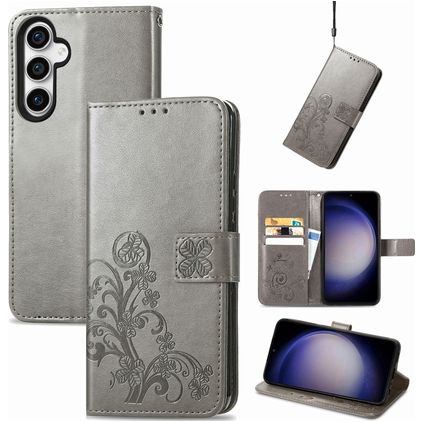 Mobigear Clover Samsung Galaxy S23 FE Hülle Klapphülle Geldbörse - Grau