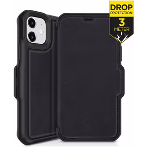 ITSkins HybridFolio iPhone 12 Mini Hülle Echtes Leder Klapphülle - Schwarz