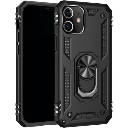Mobigear Armor Ring iPhone 12 Mini Hülle Hardcase Backcover Stoßfest mit Ringhalter - Schwarz