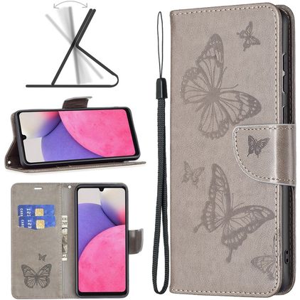 Mobigear Butterfly Samsung Galaxy A33 Hülle Klapphülle Geldbörse - Grau