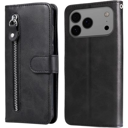 Mobigear Zipper iPhone 17 Pro Max Hülle Klapphülle Geldbörse - Schwarz