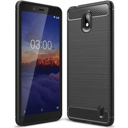 Mobigear Brushed Slim Nokia 1 Plus Hülle Flexibles TPU Backcover - Schwarz