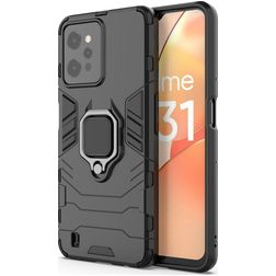 Mobigear Armor Ring Realme C31 Hardcase Backcover Shockproof mit Ringhalter - Schwarz