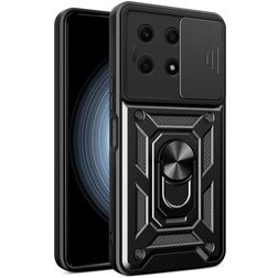 Mobigear Armor Ring Cam Slide HONOR X8A Hülle Hardcase Backcover Stoßfest mit Ringhalter und Kamera Slider - Schwarz