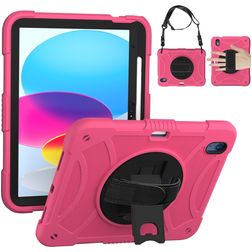 Mobigear SureGrip iPad 10 (2022) Hülle Kunststoff,Silikon Backcover + Stifthalter + Schulterträger + Ständer - Pink