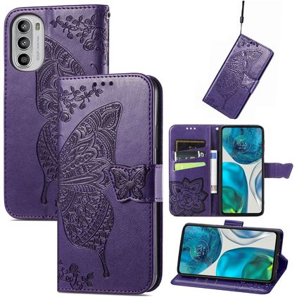 Mobigear Butterfly Motorola Moto G52 Klapphülle Portemonnaie - Lila