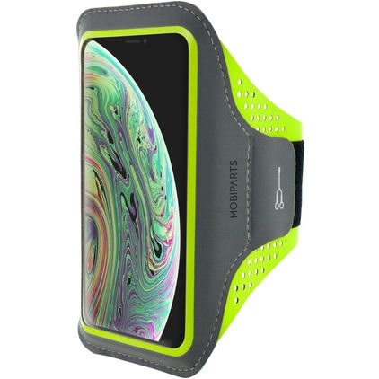 Mobiparts Comfort Fit Handyhalterung Joggen iPhone XS Sporthülle Neopren Sportarmband - Neon Green