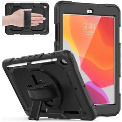 Mobigear SureGrip Xtreme iPad 7 (2019) Stoßfeste Hardcase Hülle + Stifthalter + Schulterträger + Ständer - Schwarz