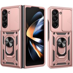 Mobigear Armor Ring Cam Slide Samsung Galaxy Z Fold 7 Hardcase Backcover Shockproof mit Ringhalter und Kamera-Slider - Roségold
