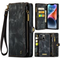 Caseme 008 iPhone 15 Hülle Abnehmbare 2in1 Klapphülle Geldbörse - Schwarz