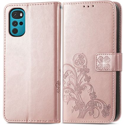 Mobigear Clover Motorola Moto G22 Hülle Klapphülle Geldbörse - Roségold