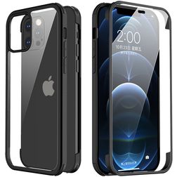 Valenta Full Cover iPhone 12 Pro Hülle Gehärtetes Glas Backcover Stoßfest - Schwarz
