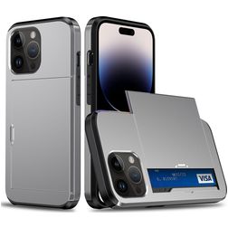 Mobigear Card iPhone 15 Pro Hülle Hardcase Backcover Stoßfest mit Kartenhalter - Grau