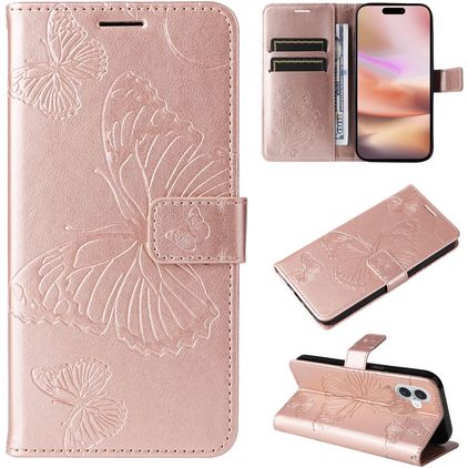 Mobigear Butterfly iPhone 16 Plus Hülle Klapphülle Geldbörse - Roségold