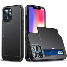 Mobigear Card iPhone 14 Hülle Hardcase Backcover Stoßfest mit Kartenhalter - Schwarz