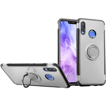 Mobigear Armor Ring Huawei Nova 3 Hülle Hardcase Backcover Stoßfest mit Ringhalter - Silber