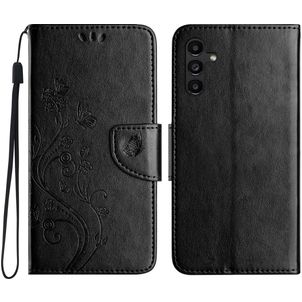 Mobigear Flowers Samsung Galaxy A36 Hülle Klapphülle Geldbörse - Schwarz