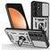 Mobigear Armor Ring Cam Slide Samsung Galaxy S25 FE Hardcase Backcover Shockproof mit Ringhalter und Kamera-Slider - Silber