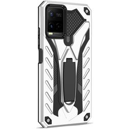 Mobigear Armor Stand Vivo Y21s Hülle Hardcase Backcover Stoßfest mit Ständer - Silber