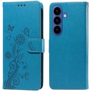 Mobigear Flowers Samsung Galaxy S26 Plus Hülle Klapphülle Geldbörse - Blau