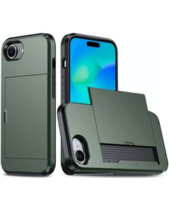 Mobigear Card iPhone 16e Hardcase Backcover Shockproof mit Kartenfach - Grün