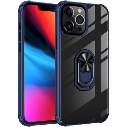 Mobigear Crystal Ring iPhone 14 Pro Max Hülle Hardcase Backcover mit Ringhalter - Transparent / Blau