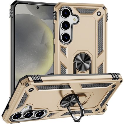 Mobigear Armor ring Samsung Galaxy S25 Hülle Hardcase Backcover Stoßfest mit Ringhalter - Gold