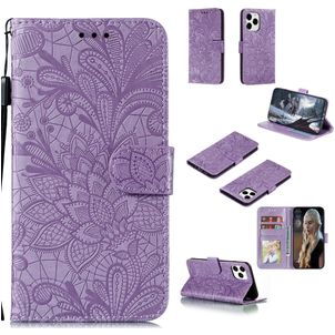 Mobigear Flowers iPhone 12 Hülle Klapphülle Geldbörse - Lila