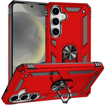 Mobigear Armor ring Samsung Galaxy S25 Plus Hülle Hardcase Backcover Stoßfest mit Ringhalter - Rot