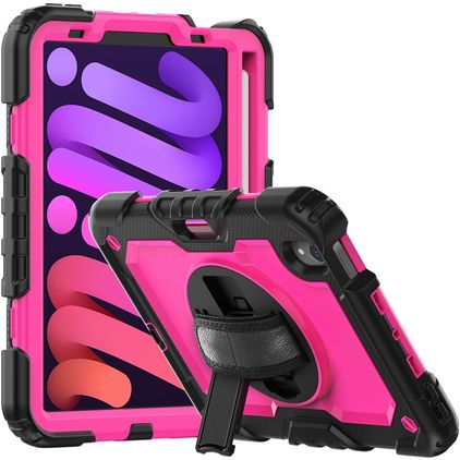 Mobigear SureGrip Xtreme iPad Mini 6 (2021) Hülle Kunststoff,Silikon Backcover + Stifthalter + Schulterträger + Ständer - Schwarz / Pink