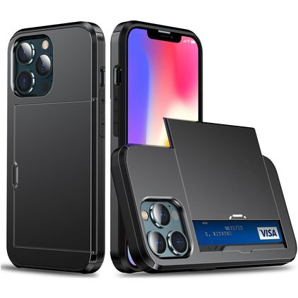 Mobigear Card iPhone 13 Hülle Hardcase Backcover Stoßfest mit Kartenhalter - Schwarz