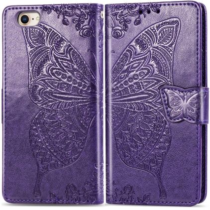 Mobigear Butterfly iPhone SE (2020) Hülle Klapphülle Geldbörse - Lila