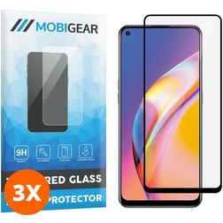 Mobigear Premium OPPO A94 Panzerglas Gehärtetes Glas Displayschutz - Hüllenfreundlich - Schwarz (3er Pack)