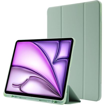 Mobigear Tri-Fold Gel iPad Air 13 Zoll (2024) Hülle TPU,Kunstleder Klapphülle + Stifthalter - Grün