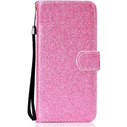 Mobigear Glitter Huawei Y6p Hülle Klapphülle Geldbörse - Pink