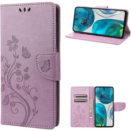 Mobigear Flowers Motorola Moto G52 Hülle Klapphülle Geldbörse - Lila