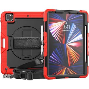 Mobigear SureGrip Xtreme iPad Pro 12.9 Zoll (2018) Hülle Kunststoff,Silikon Backcover + Stifthalter + Schulterträger + Ständer - Schwarz / Rot