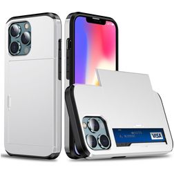 Mobigear Card iPhone 14 Pro Hülle Hardcase Backcover Stoßfest mit Kartenhalter - Weiß