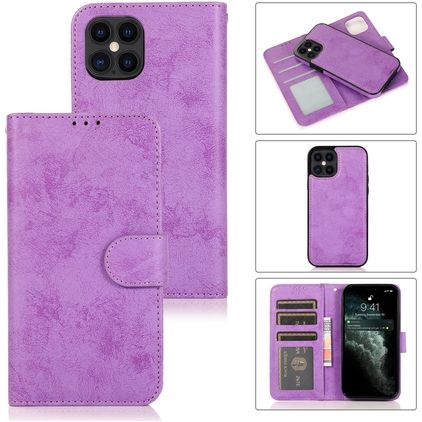 Mobigear Wallet iPhone 12 2in1 Klapphülle (herausnehmbar) Portemonnaie - Lila